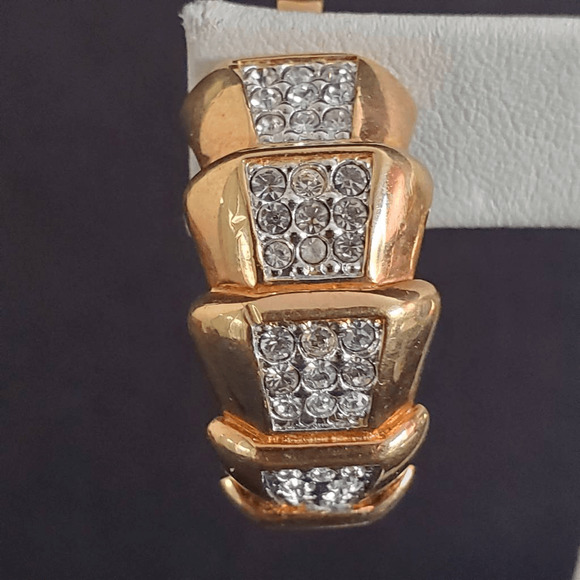 Swarovski Swan‎ Signed Gold Plated Tiered Hoop Clip-on Earrings - Picture 1 of 10